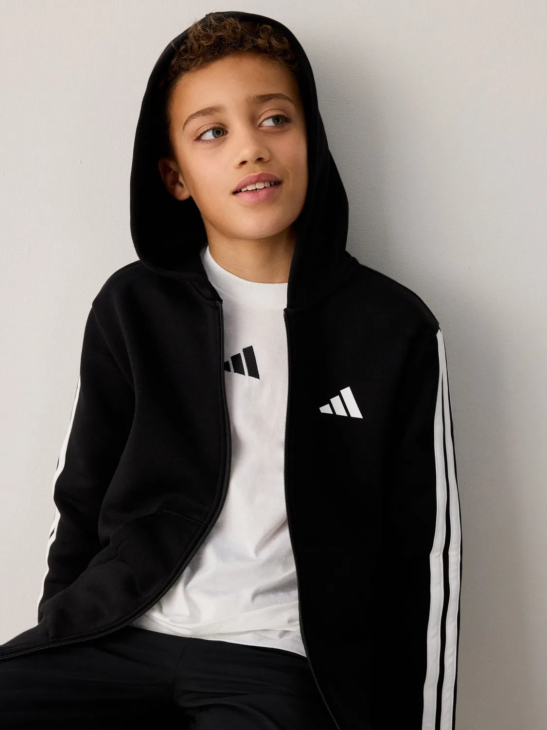 Худи на молнии, флис adidas, черный — фото 4