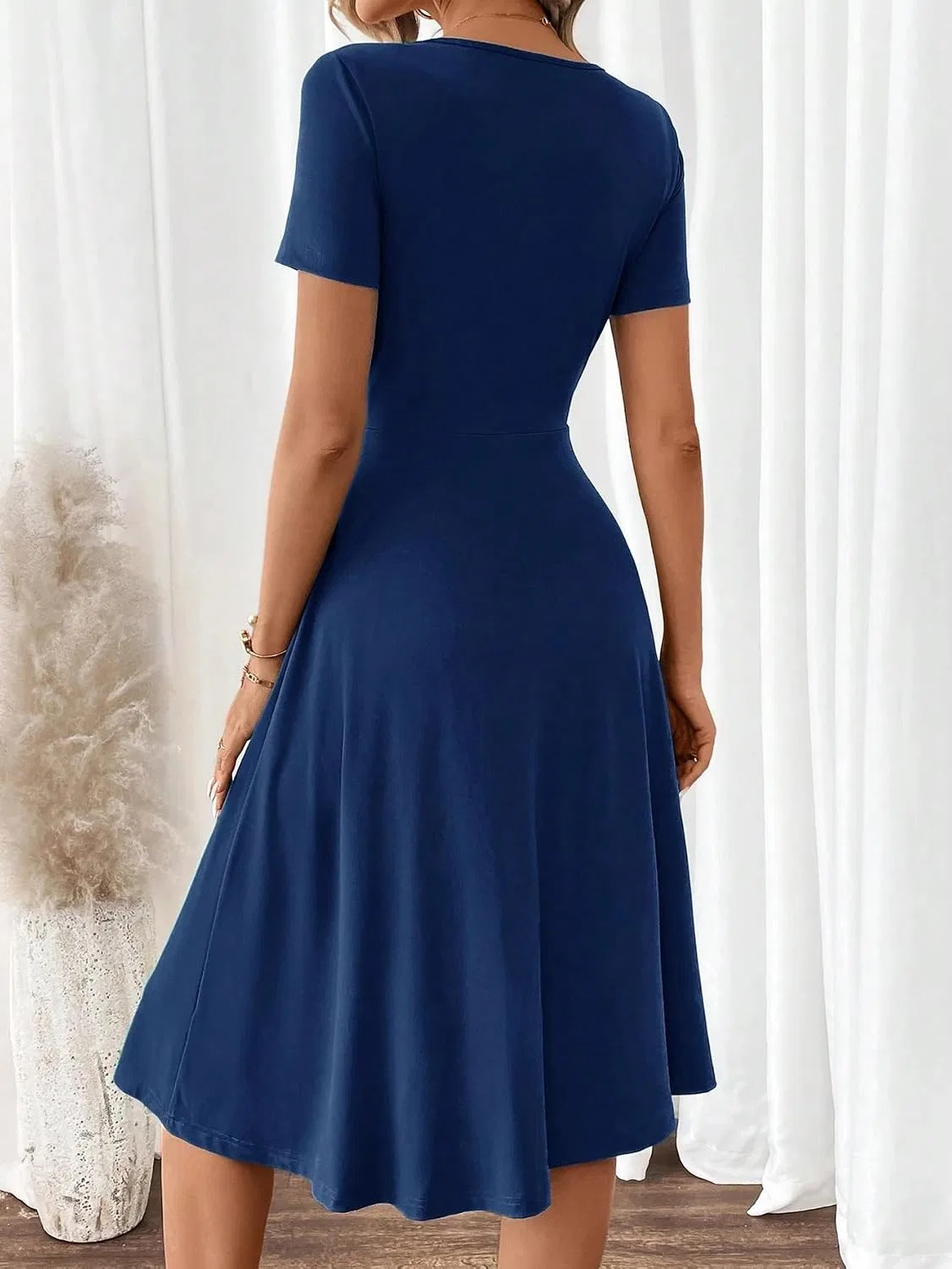 Женское платье миди V-образным вырезом Casual, Navy Blue — фото 2