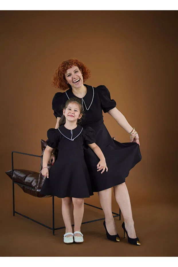 Детское платье для девочек с V-образным вырезом Eylül Elif Butik, Black