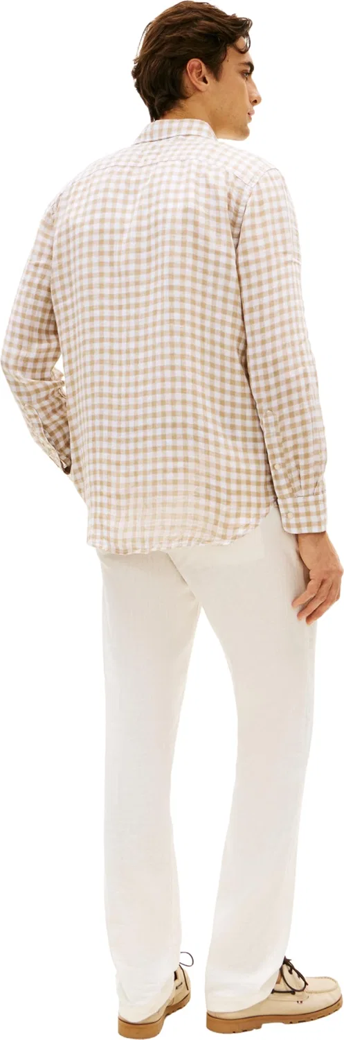 Мужская рубашка с коротким рукавом из льна Tommy Hilfiger, Beige (Sandalwood / Check) — фото 3
