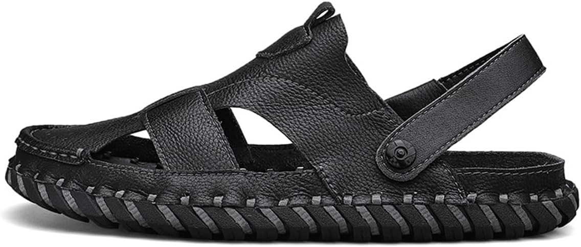

Мужские сандалии ручной работы из кожи с вырезами, повседневные рыбацкие сандалии с закрытым носком, мягкие легкие водонепроницаемые прогулочные обувь, регулируемые, на лето, пляжные спортивные тапочки Ksedt, черный