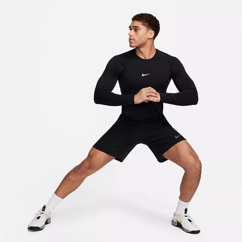 Мужская тонкая футболка для фитнеса с длинными рукавами Nike Pro Dri-FIT, черный — фото 2