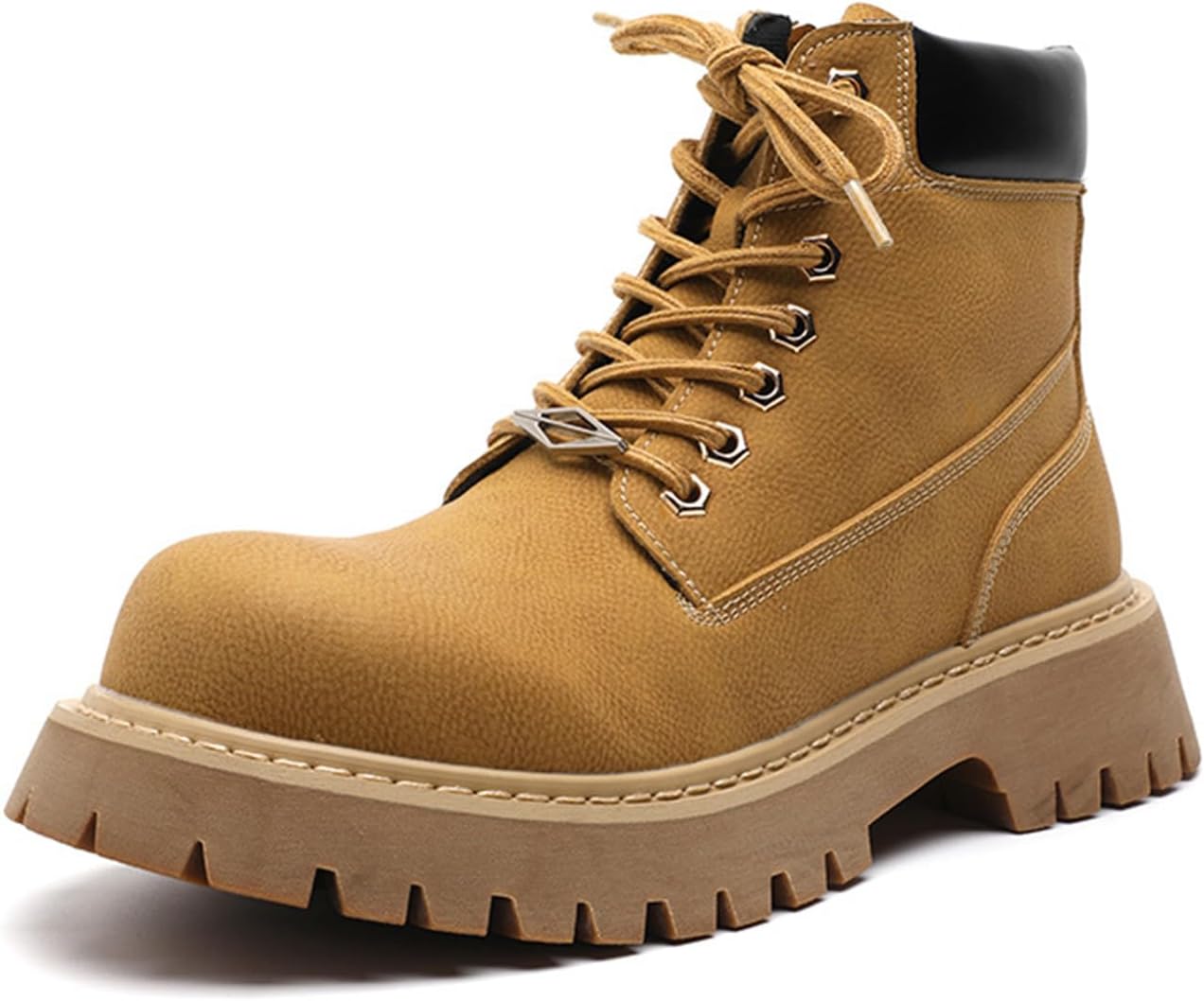 

Мужские высокие ботинки на шнуровке с боковой молнией, массивной подошвой и металлическим декором, модные и удобные, с круглыми носками, противоскользящей подошвой, укороченные ботильоны для осени и зимы, для улицы Oxngeos, желтый