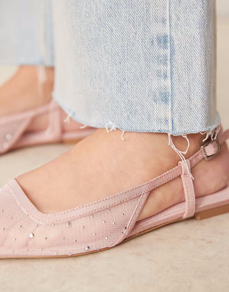 Балетки ASOS DESIGN Lorraine с открытой пяткой из розовой сетки со стразами — фото 3