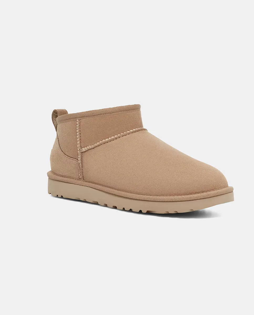 Женские кожаные ботильоны Classic Ultra Mini на меховой подкладке UGG, бежевый — фото 4
