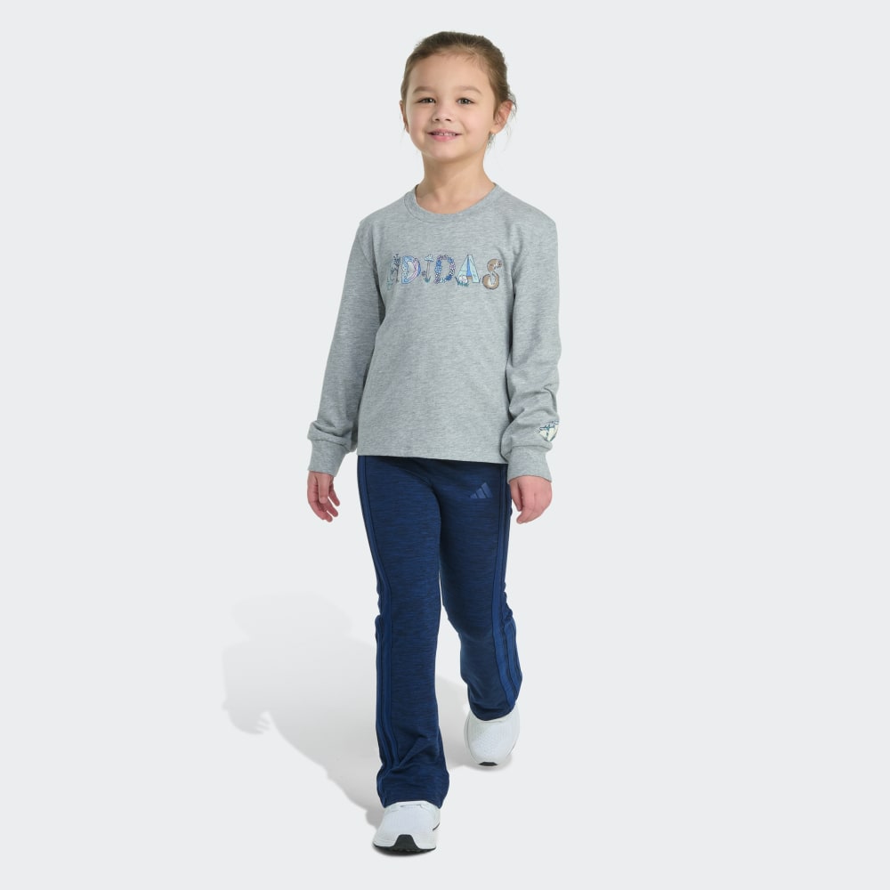 

Спортивный костюм Adidas 2-Piece Long Sleeve Graphic Heather Tee & Flare Pant Set, цвет Medium Grey Heather