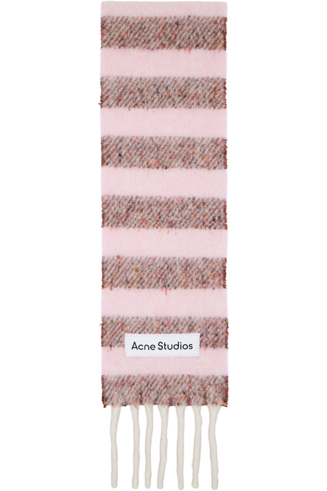 

Acne Studios Узкий шерстяной шарф с розовой бахромой