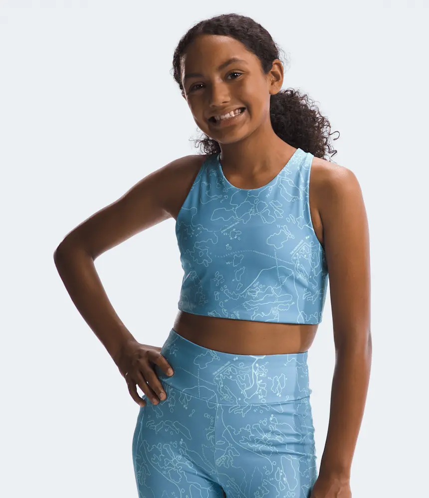 

Двусторонняя майка Never Stop для девочек The North Face, Steel Blue Bouldering Guide Print/Crater Aqua