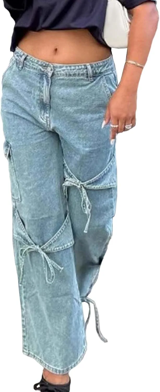 

Sexyshine женские джинсы с низкой посадкой, широкие прямые, cargo