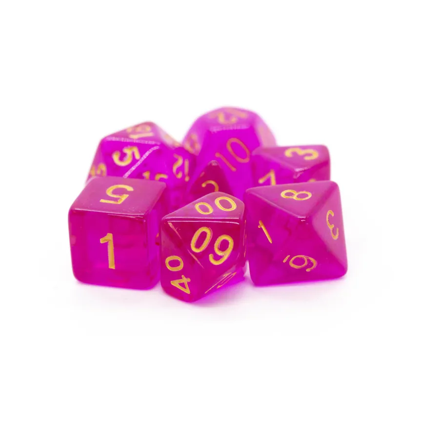 

Поли-набор пурпурный с золотом (7), Acrylic-Resin Dice - Translucent