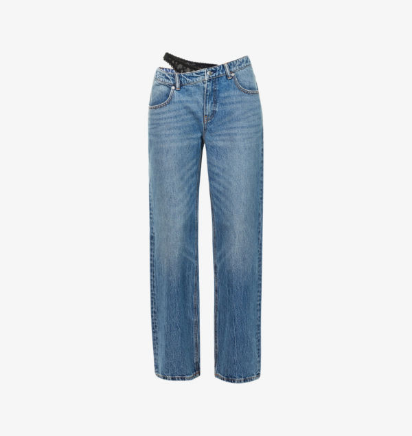 

Джинсы прямого кроя из денима с кружевом Dip-Side Alexander Wang, индиго