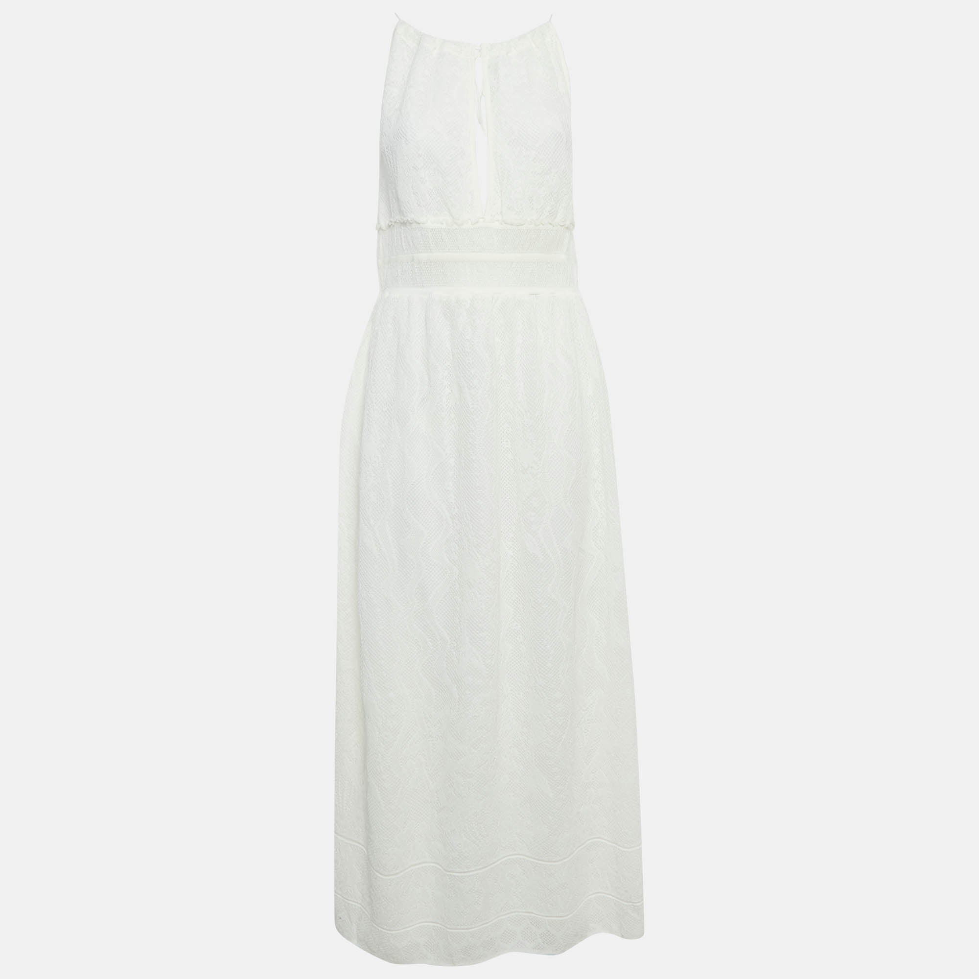 

M Missoni Длинное белое вязаное платье без рукавов от Missoni с узором