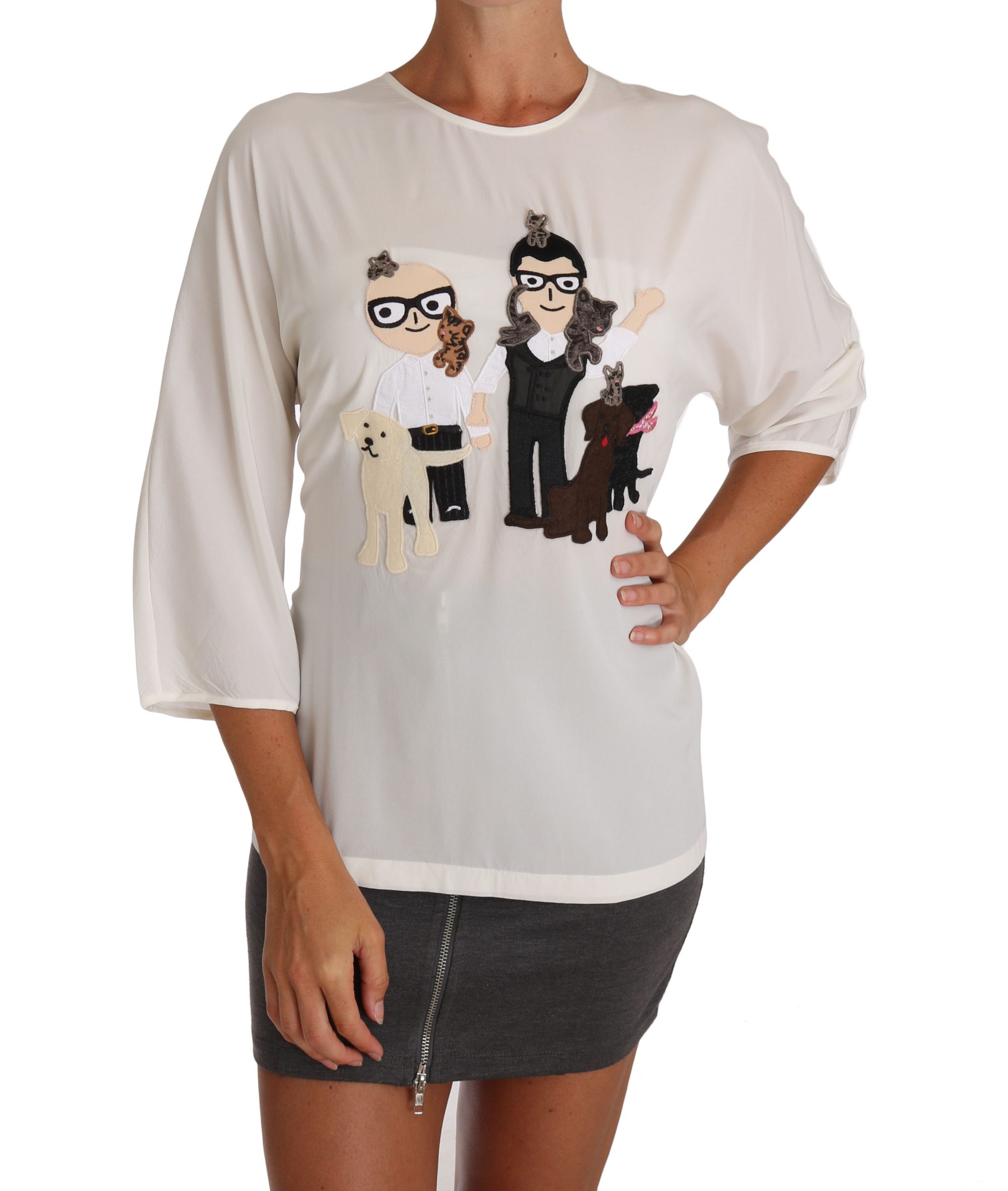 Шелковый топ с аппликацией Chic Figure Family Dolce & Gabbana, белый