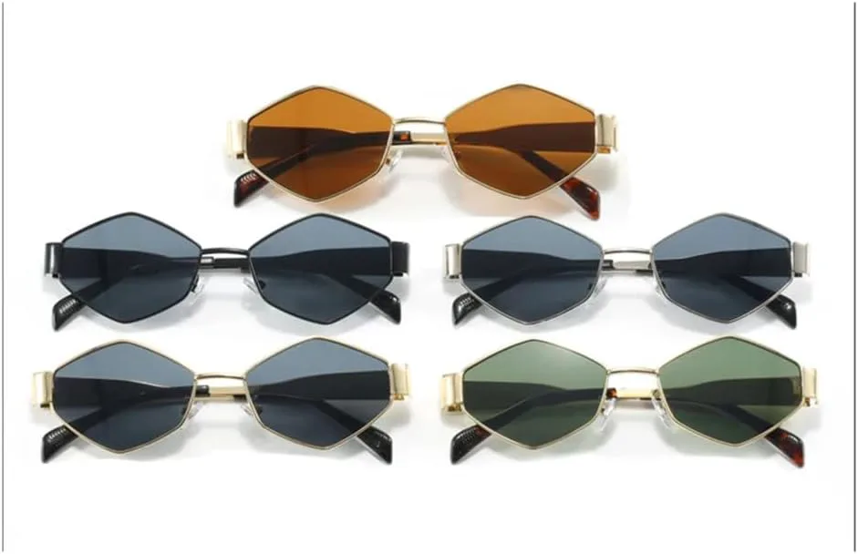 

Женские солнцезащитные очки в форме многоугольника, винтажные ромбовидные солнцезащитные очки с металлической оправой, панк-очки для мужчин MTZJH, Gold Tea