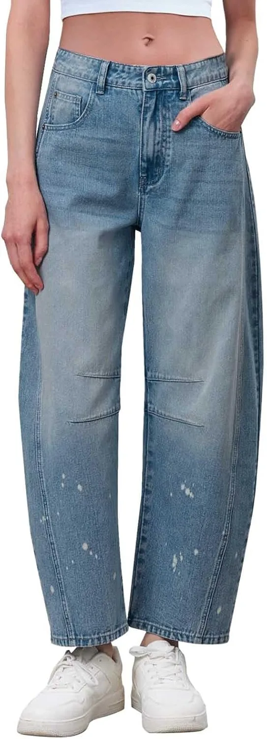 

Женские джинсы бочонок широкие укороченные mid waist