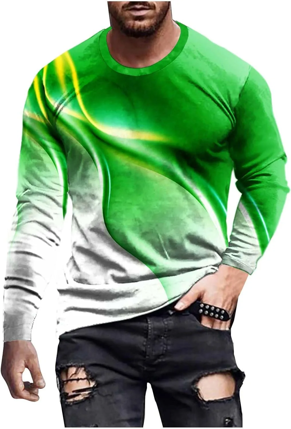 

Футболка с 3D-принтом для мужчин, длинный рукав, slim-fit Zeiyignr