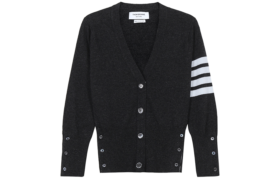 

Кардиган с V-образным вырезом и 4 планками THOM BROWNE, темно-серый