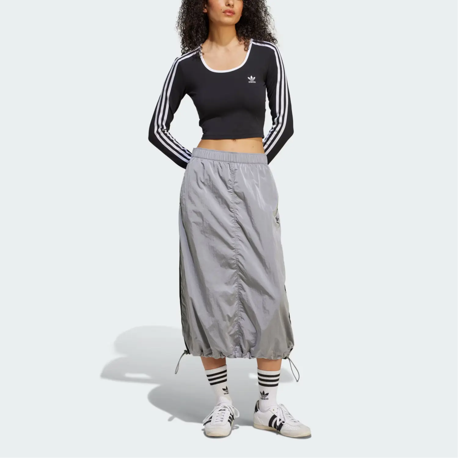 Adicolor Midi Woven Nylon юбка повседневная длинная юбка женская Pure Ice Gray Adidas Originals, серый — фото 3