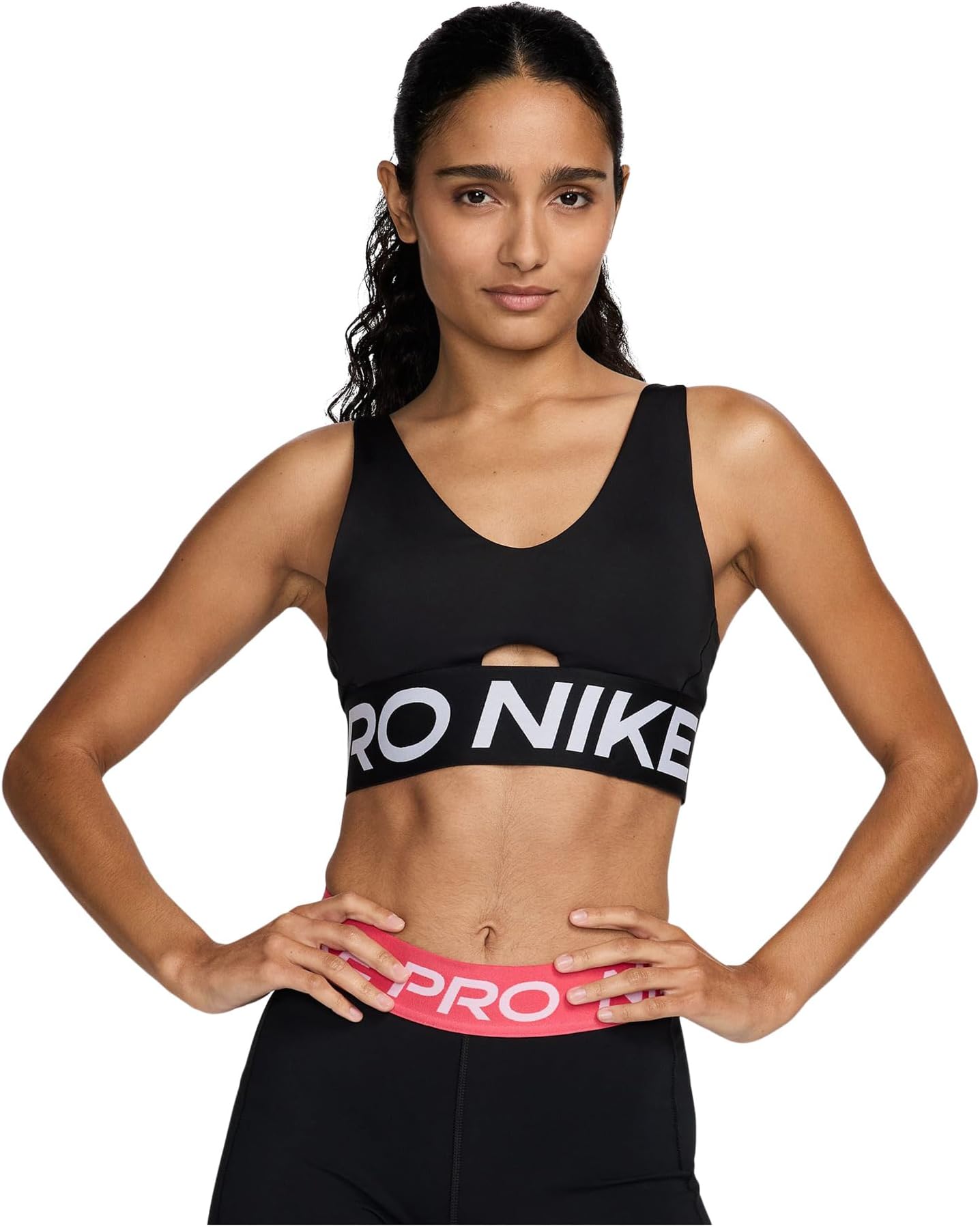 

Бюстгальтер Nike Pro Indy Plunge Medium Support Bra, цвет Black/White/White