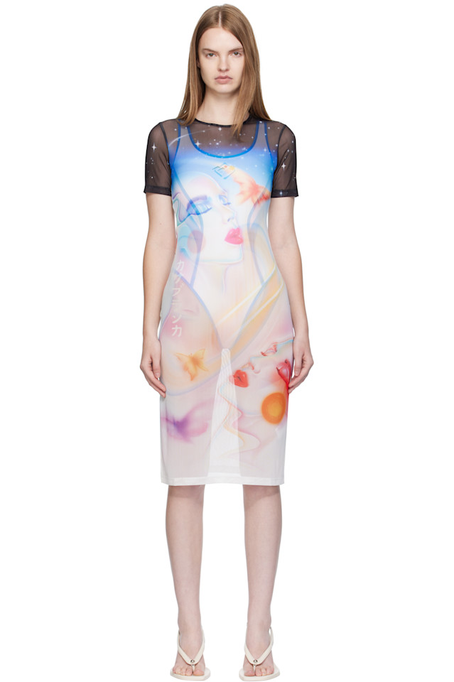 

Casablanca Разноцветное сетчатое платье миди с принтом