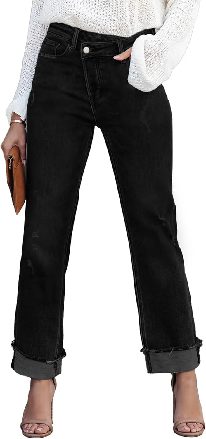 

Женские джинсы карго с высокой талией, стретч и прямым кроем Fooullaide