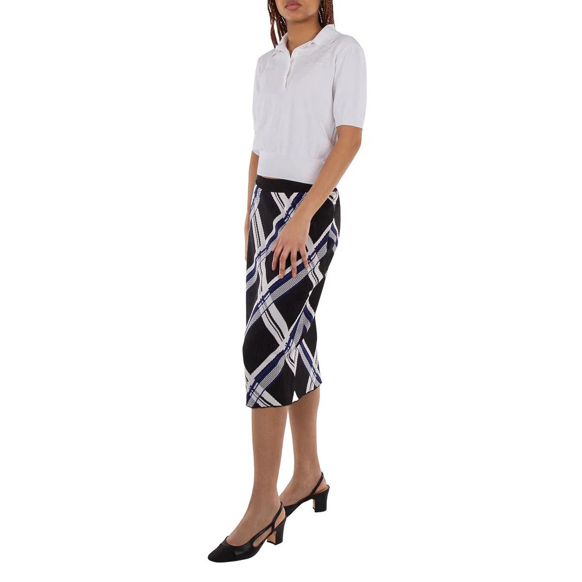 Юбка шелковая в клетку Checked Silk Skirt Burberry, Black Ip Chk — фото 4