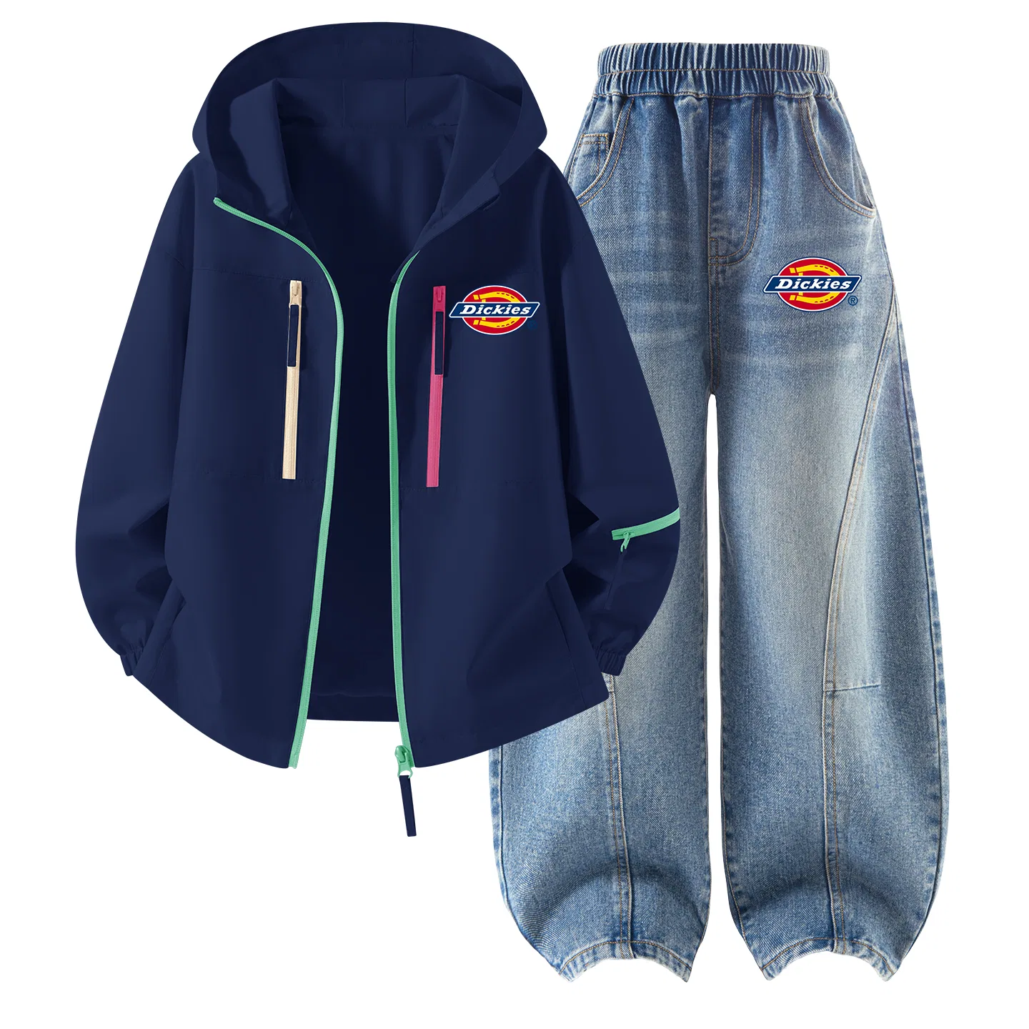 Детский комплект из худи и брюк с принтом, модель Silicone Standard K Navy Blue+Standard Thick K Denim Light Blue, Dickies, Navy Blue/Light Blue