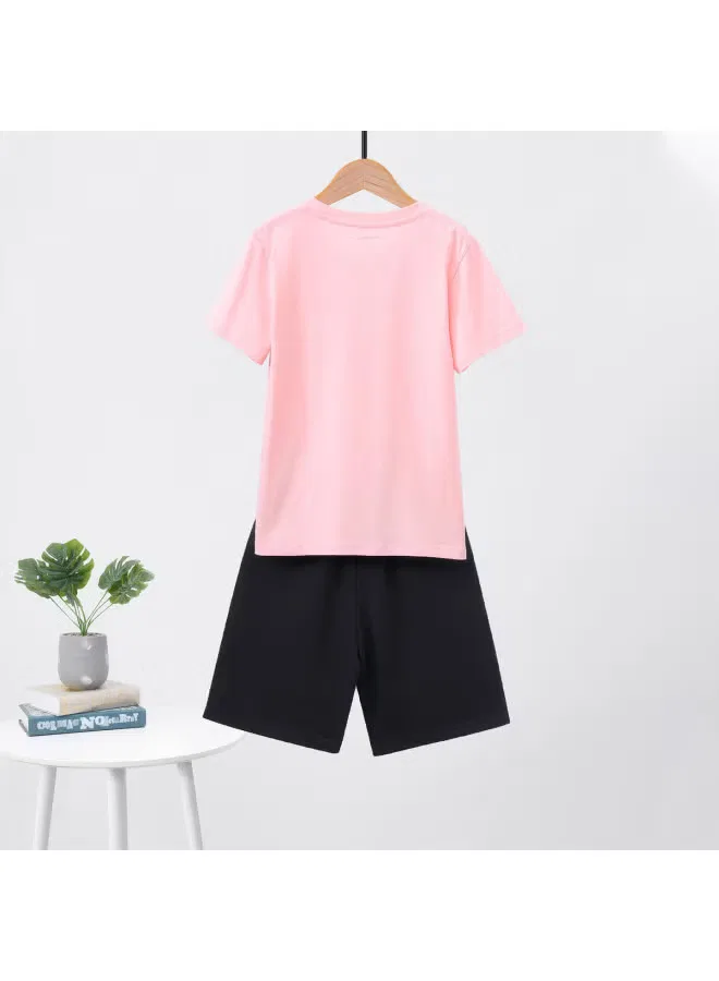 Комплект с принтом животных, футболка и шорты, 8340, Jeanswest, розовый — фото 3