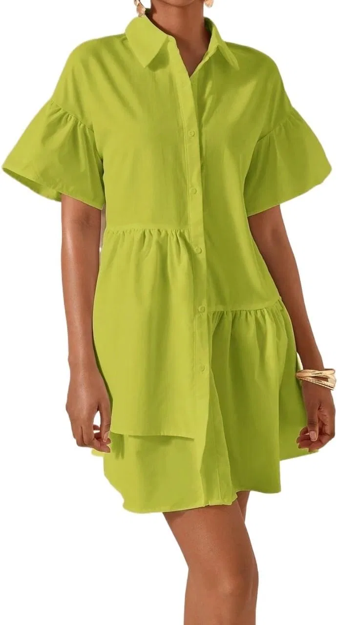Женское повседневное платье свободного кроя с оборками, Olive Green