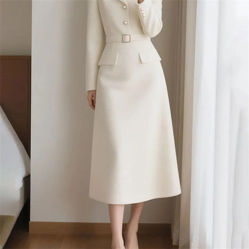 Женское французское свободное платье-жакет с длинным рукавом, White — фото 3