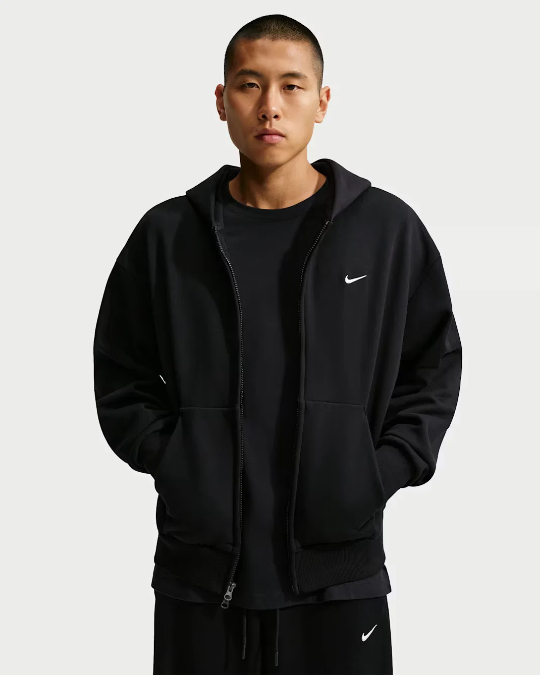 Мужская толстовка на молнии Nike Solo Fleece, Total Black/Sail