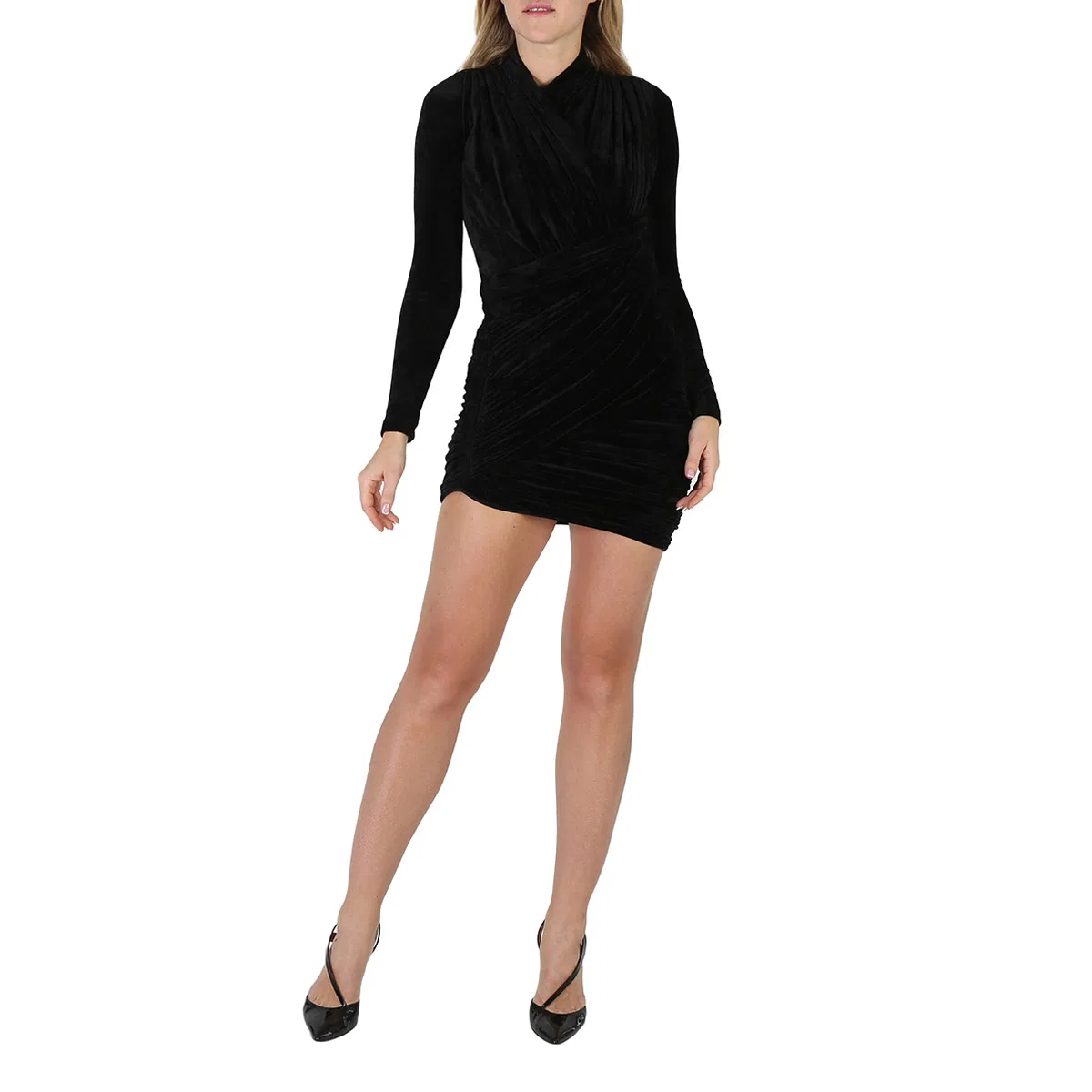 Платье мини из велюрового джерси с драпировкой Black Velvet Jersey Draped Mini Dress Balenciaga, Black