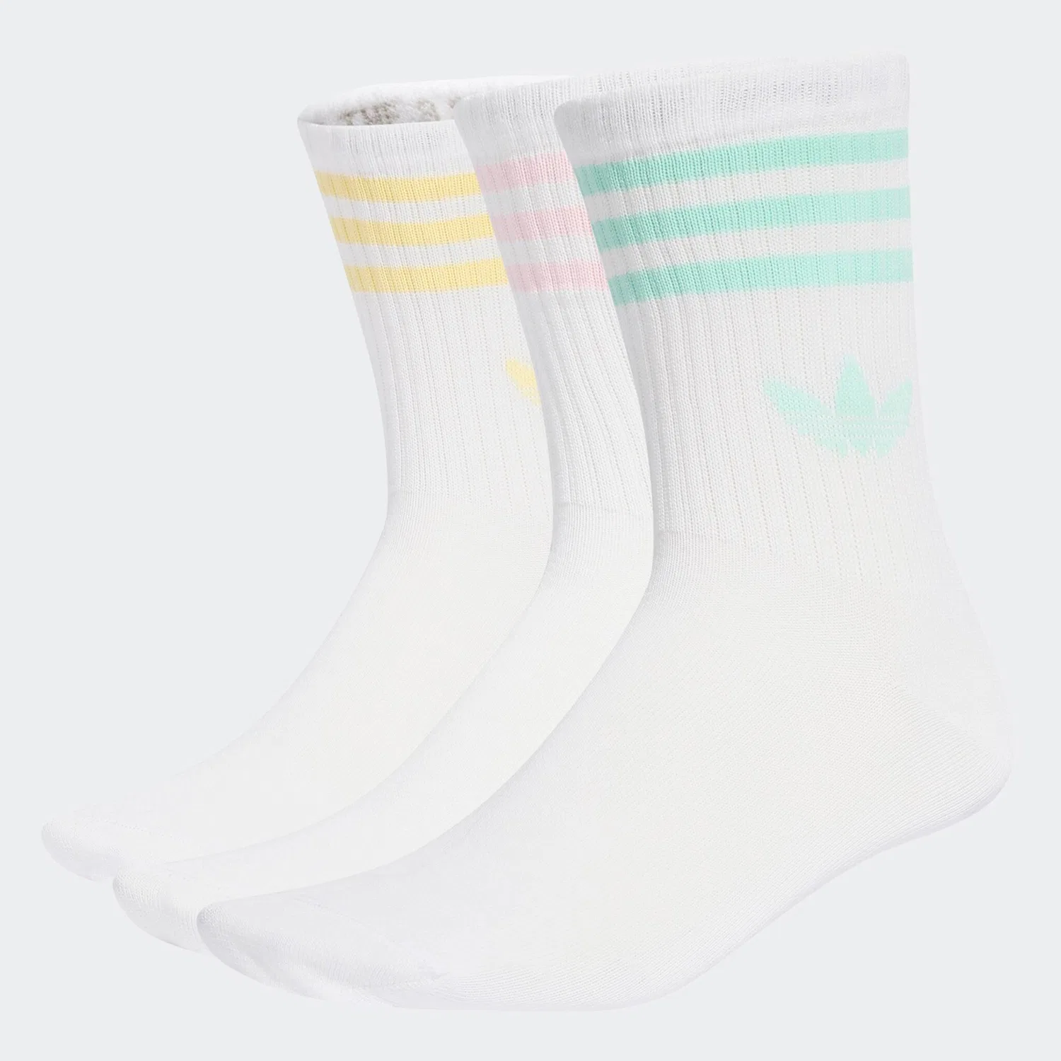 Мужские носки с тремя полосками Adidas Originals, White/Clear Pink/Clear Mint/Almost Yellow