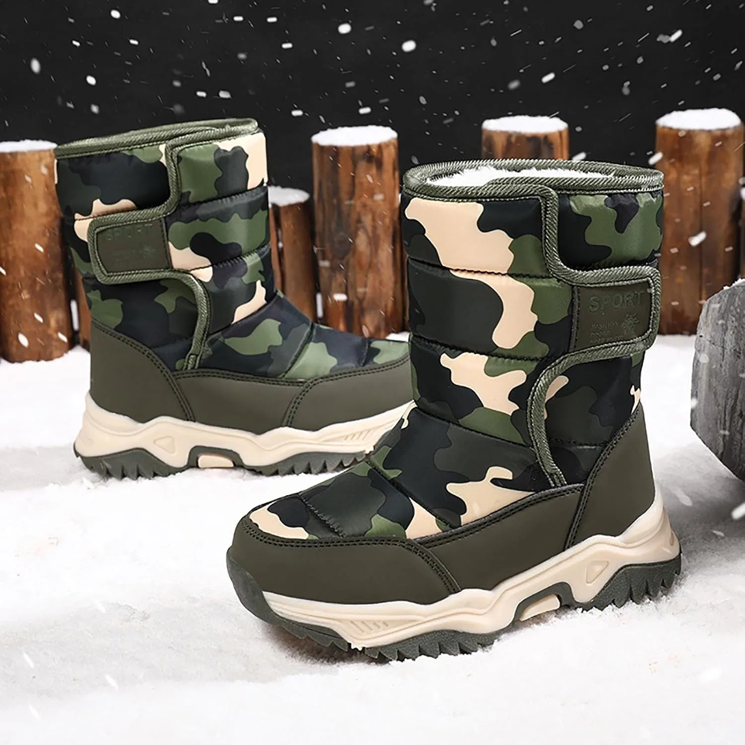 Детские зимние ботинки для мальчиков и девочек с принтом, Snow Boots, Camouflage — фото 2