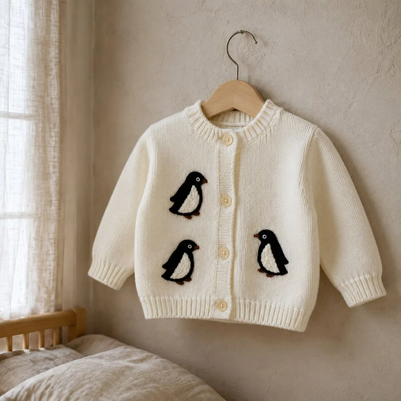 Жилет вязаный с принтом пингвина Bloomknit, айвори