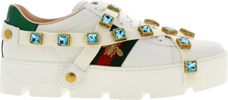 Кроссовки Gucci Wmns Ace Platform White Gems, белый