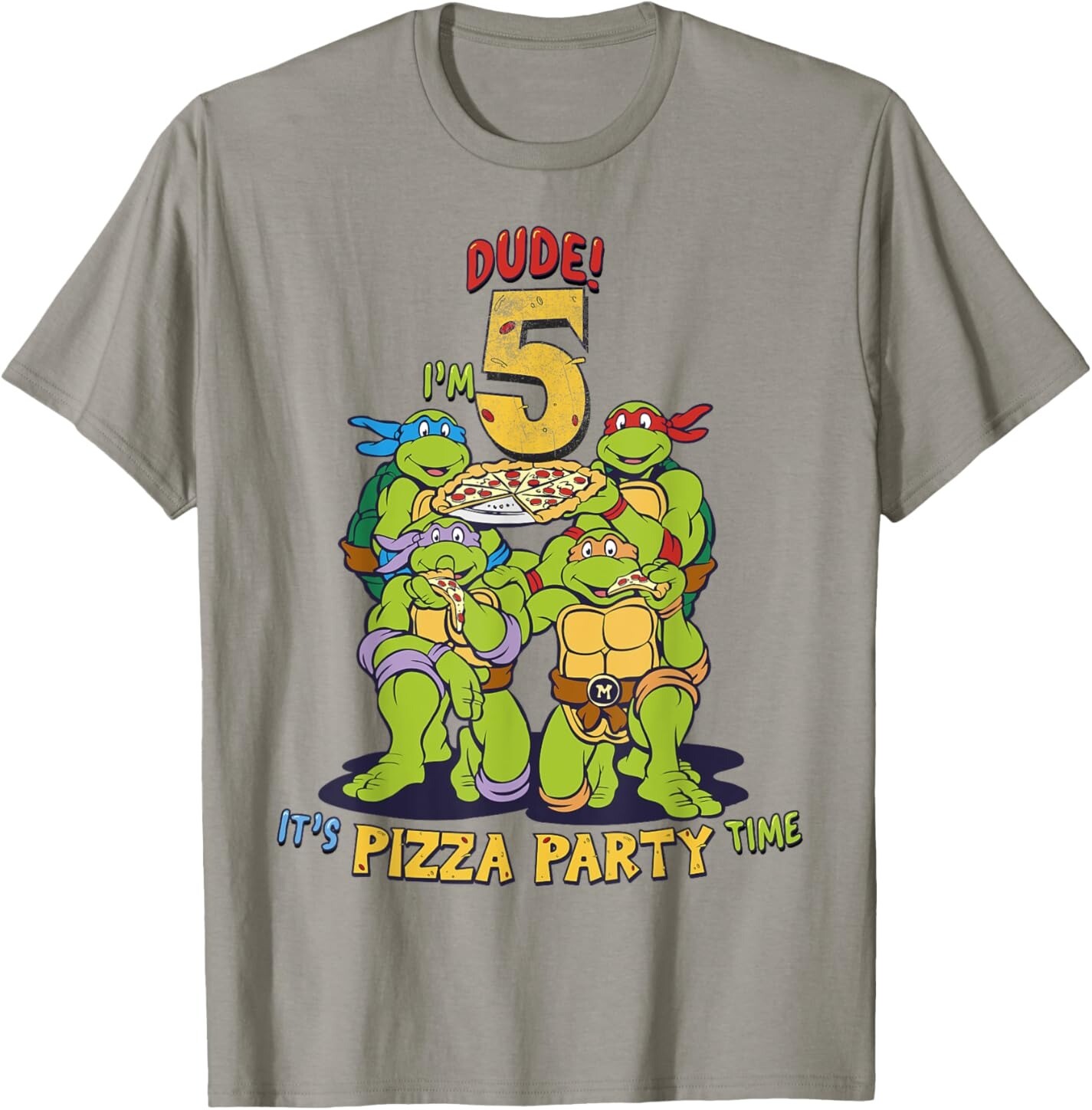 

Мужская футболка Teenage Mutant Ninja Turtles I'm 5 Dude Pizza Birthday Party, серый