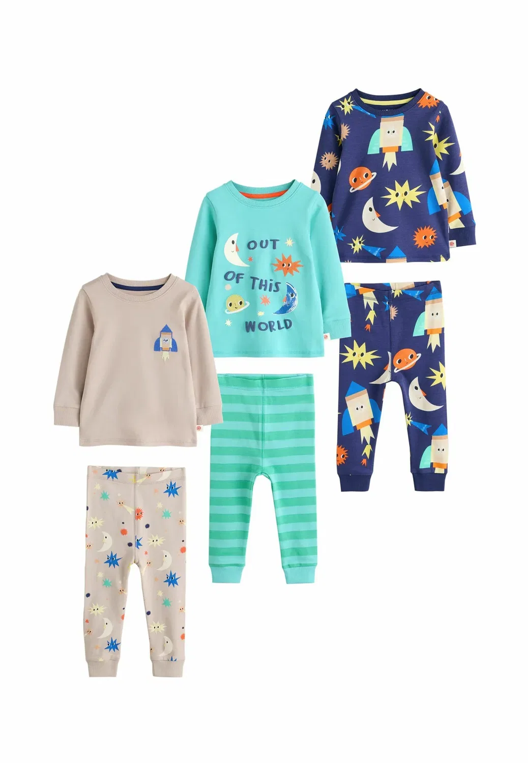 Комплект из 3 пижамных комплектов Snuggle Next, Ecru Navy Green Spaceship