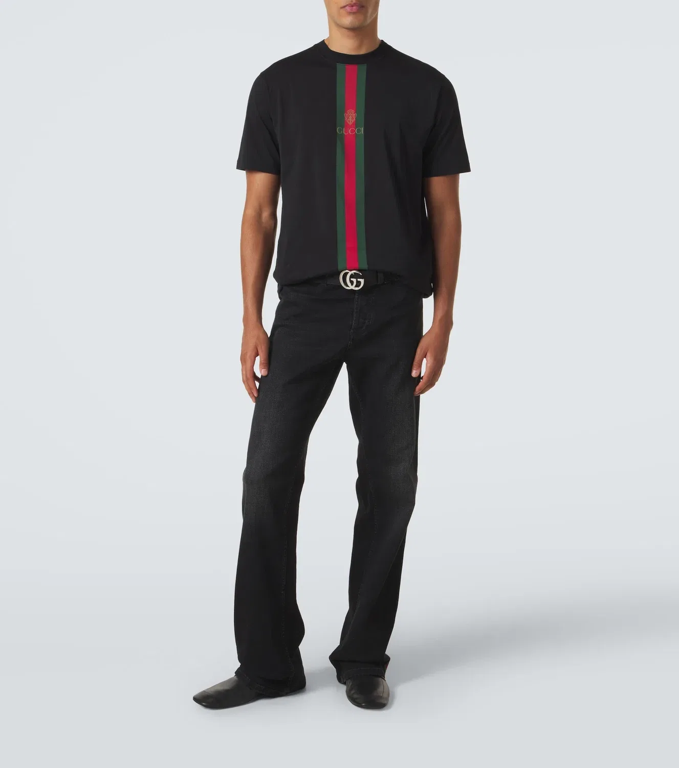 Футболка Web Stripe из хлопка GUCCI, черный — фото 2