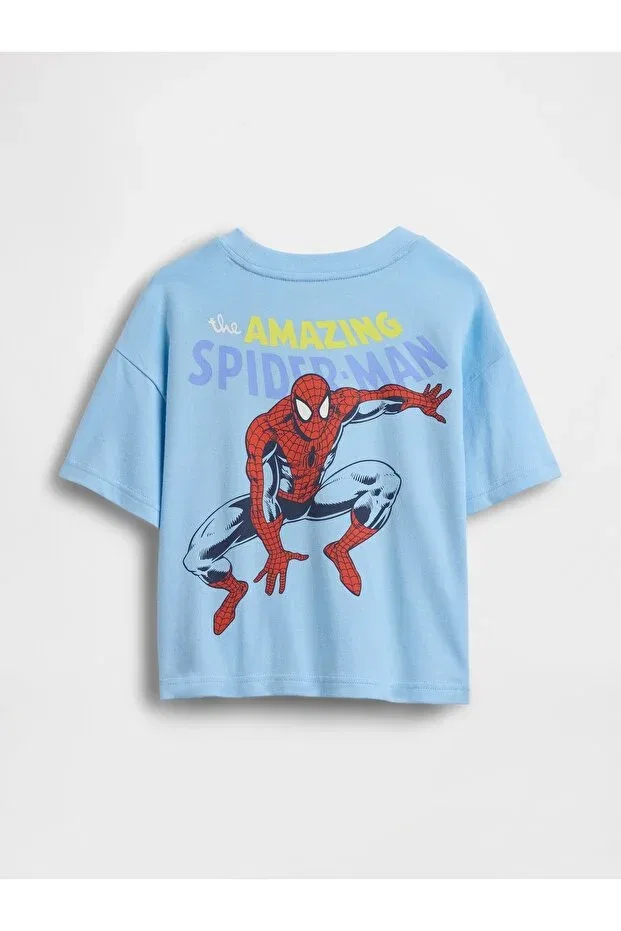 Детская футболка с принтом Marvel Oversized Graphic Printed T-Shirt Gap, Light Blue000 — фото 2