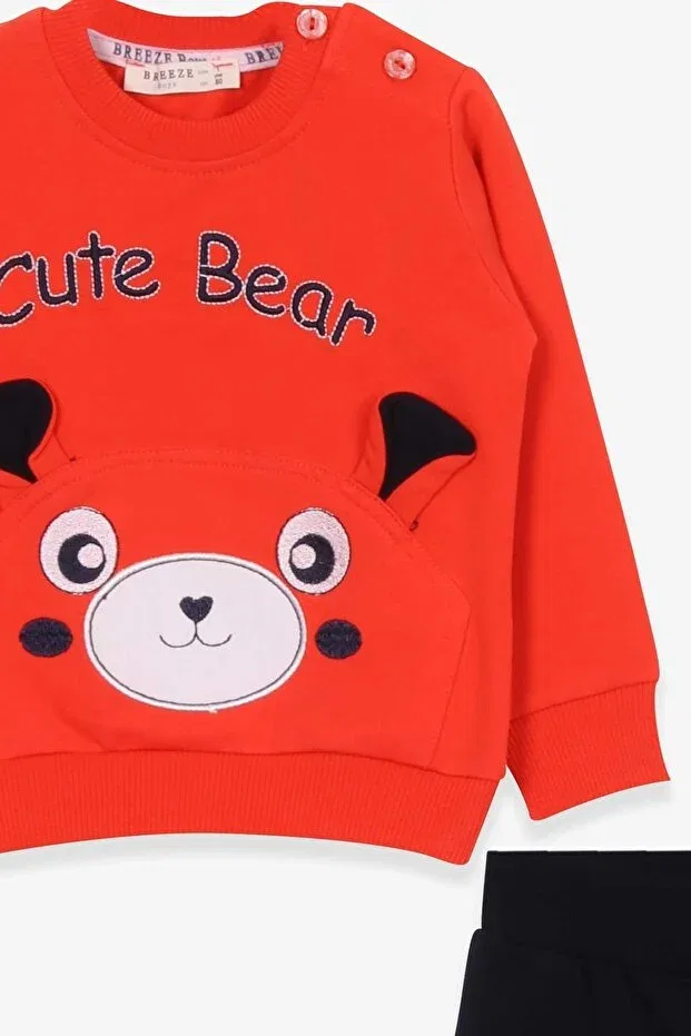 Детский комплект спортивного костюма для мальчиков с принтом Teddy Bear Embroidery Breeze, Orange — фото 3
