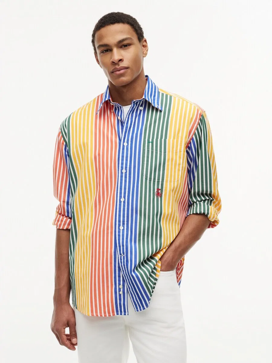 Рубашка TOMMY HILFIGER Comfort fit Button Up Shirt 'Relaxed Fit Multicolour Stripe' оранжевого цвета — фото 2