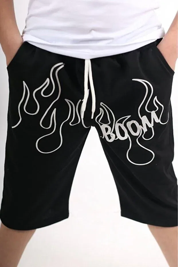 Детские шорты для мальчиков с принтом Boom Flame Çiggo Kids, Siyah