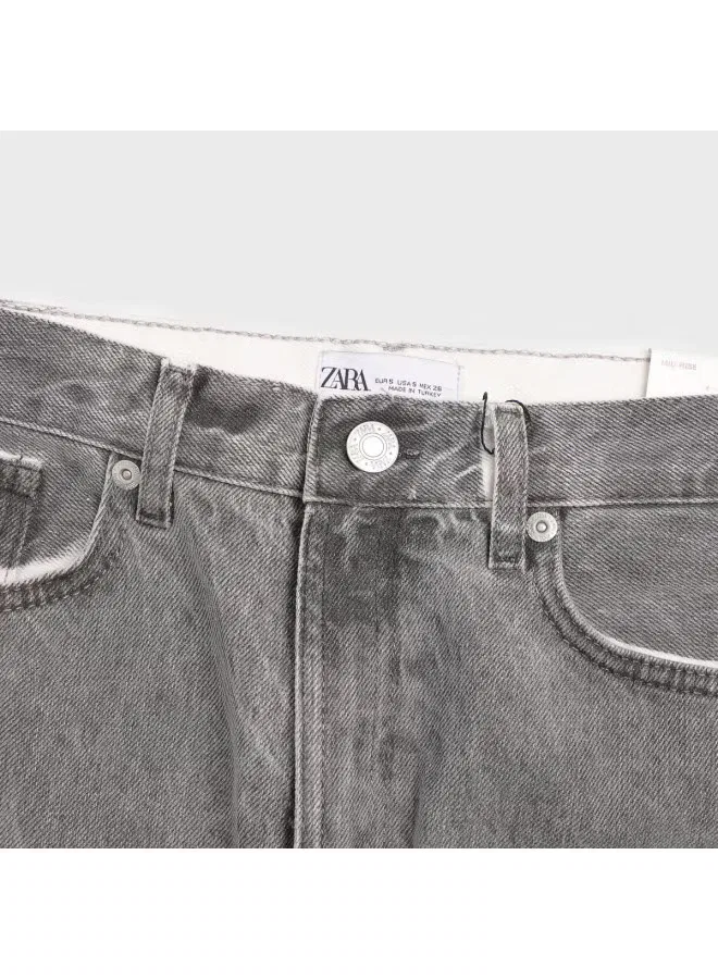 Юбка-трапеция с необработанным краем Zara, серо-черный — фото 4