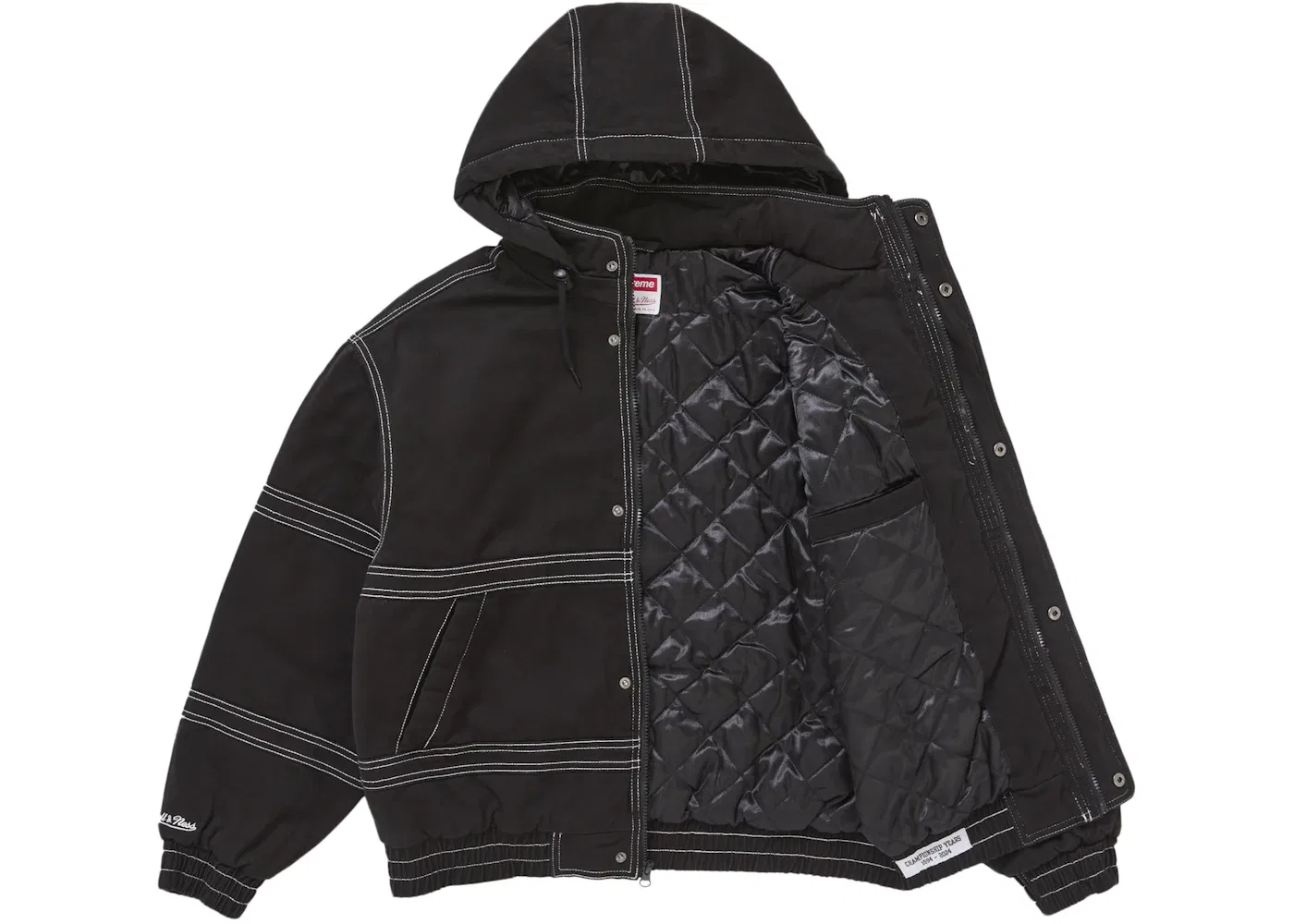 Мужская куртка-стадион с принтом из твила Supreme Mitchell & Ness Jacket, Black — фото 2