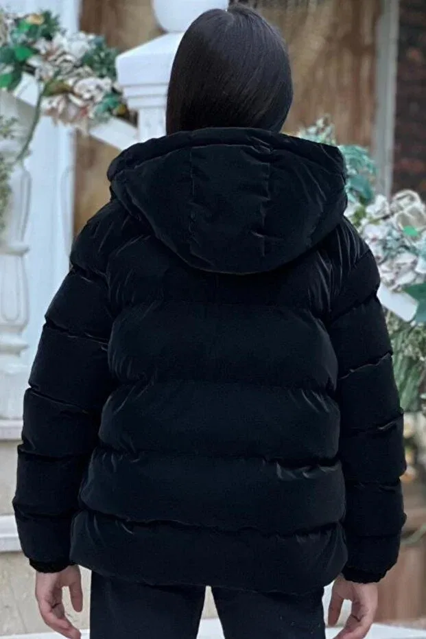 Детское зимнее пальто для девочек с капюшоном Zaziko Kids, Black — фото 3