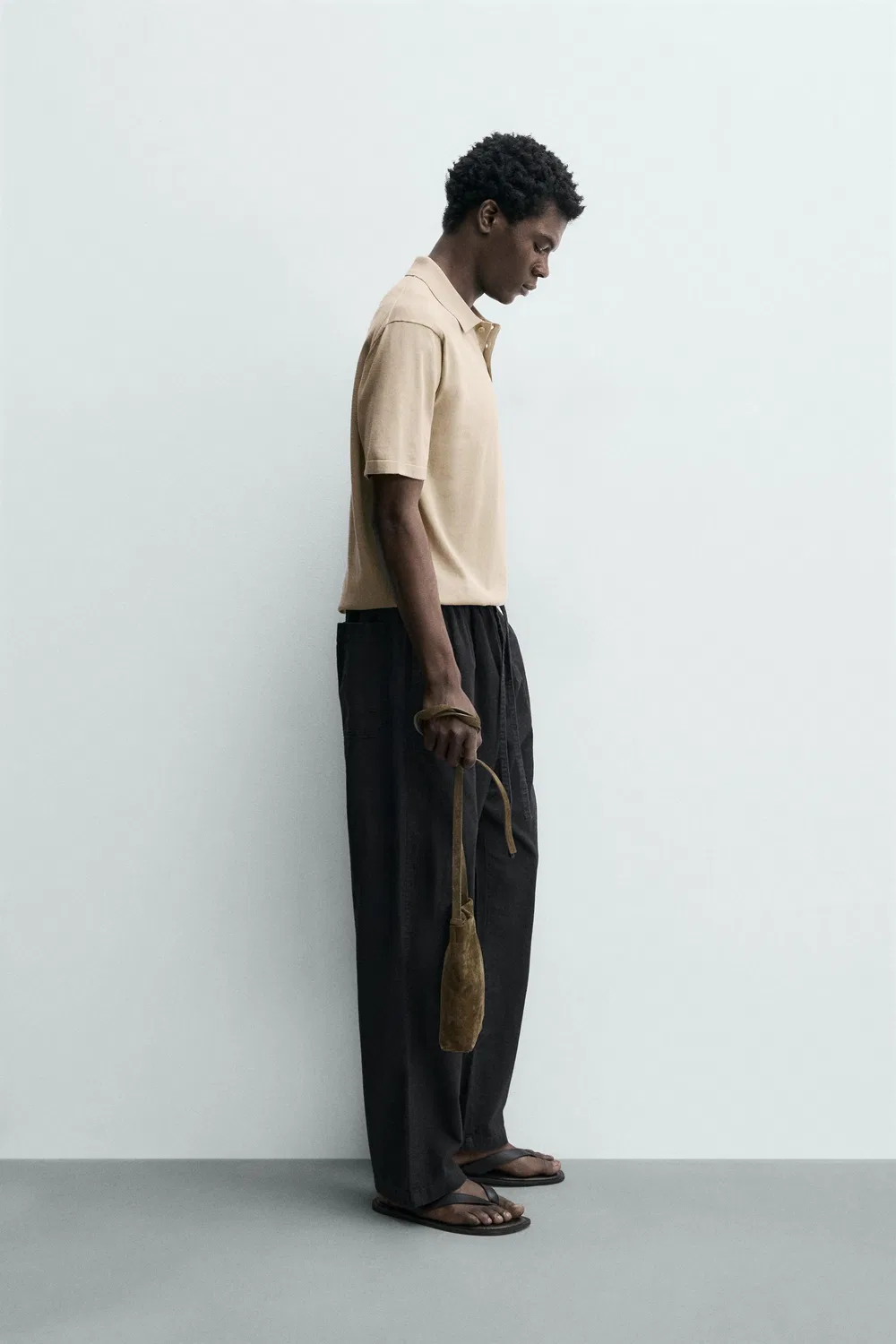 Поло из трикотажа из хлопковой смеси, стандартного кроя ZARA, Camel — фото 4