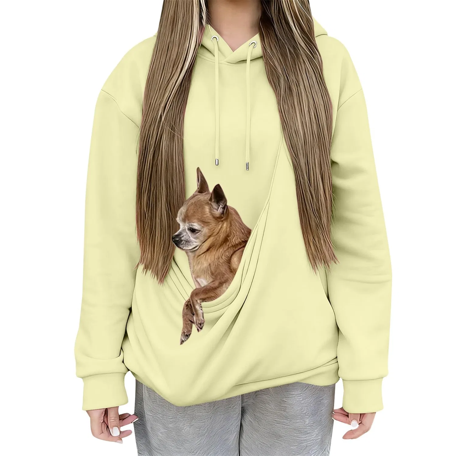 Женский худи с карманом-кенгуру Cat Hoodie, dark khaki — фото 2