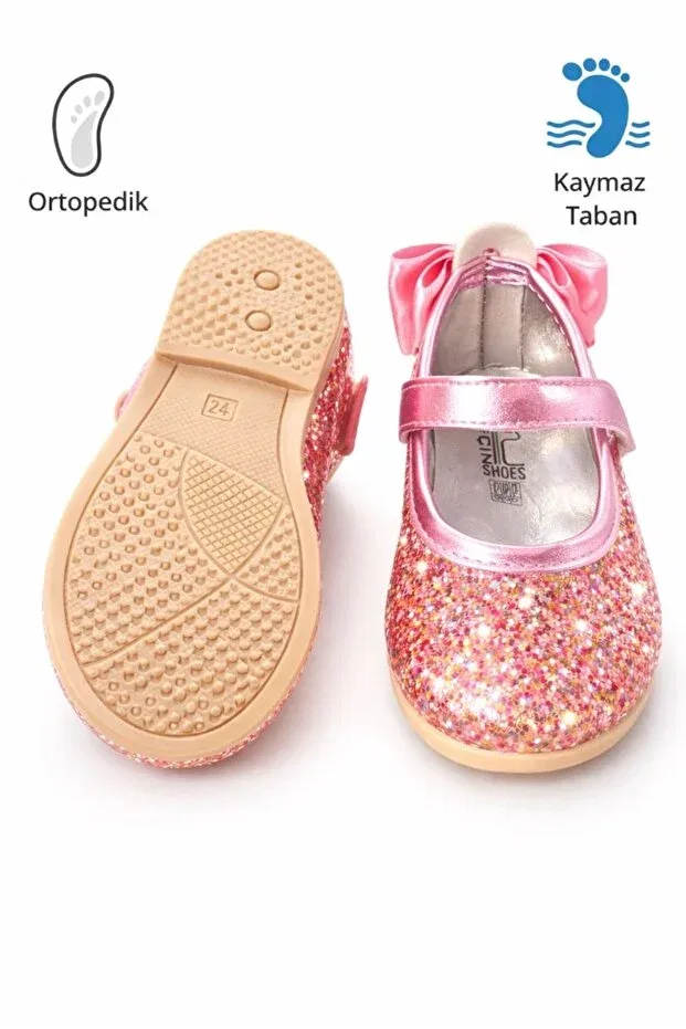 Детские балетки для девочек с блестками, с бантом, ортопедические, Pinkchıld, Pink — фото 3