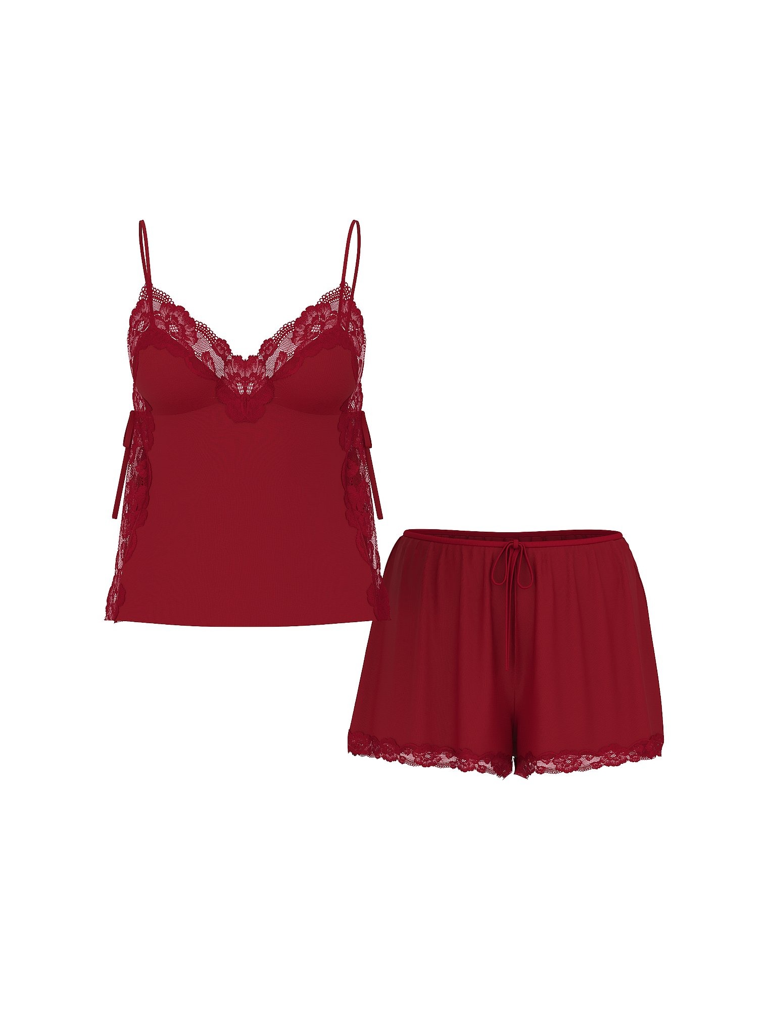 

Комплект белья Victoria's Secret SoSoft Modal Ribbed Lace-Trim Cami & Shorts, красный